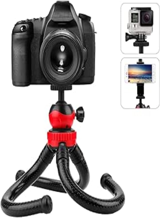 Techblaze 12” Mini Mobile Stand Gorilla Tripod Stand Flexible Lightweight Tripod for Mobile and Camera w/Mobile Holder & Gopro Mount for Photography, YouTube, Online Classes, Zoom Calls - Black